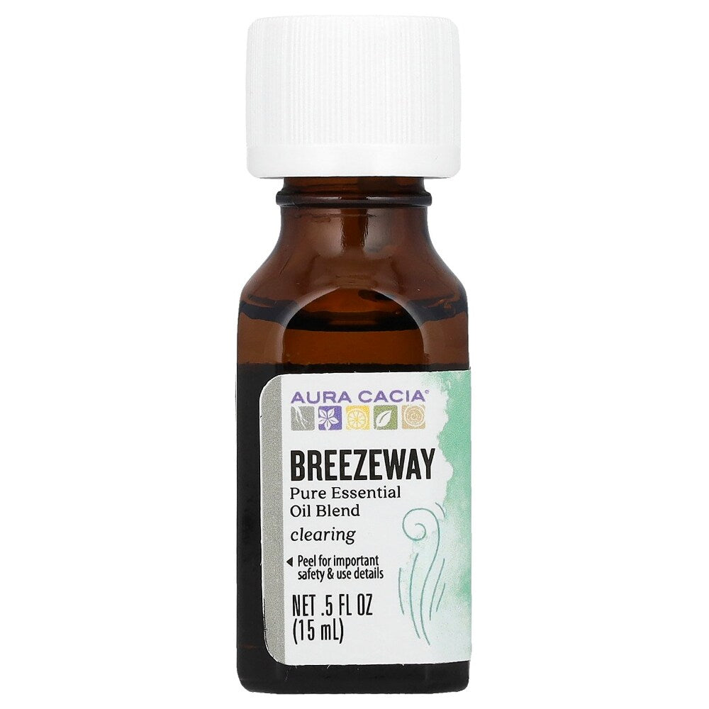 Aura Cacia Breezeway Essential Oil Blend 0.5 fl oz, labeled bottle.