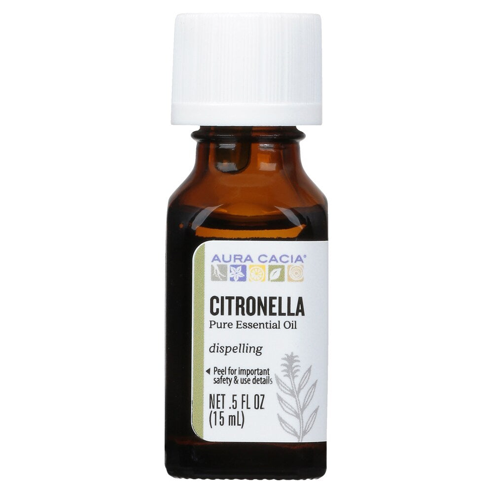 Aura Cacia Java Citronella Essential Oil 0.5 fl oz, labeled bottle.