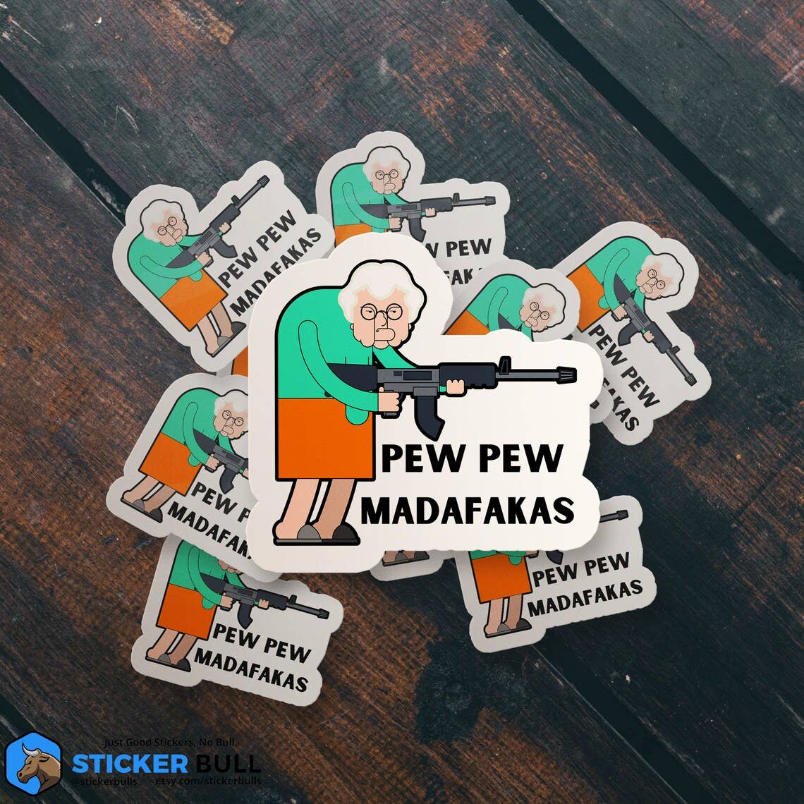 Pew Pew Madafakas Thug Granny Sticker, Waterproof Vinyl