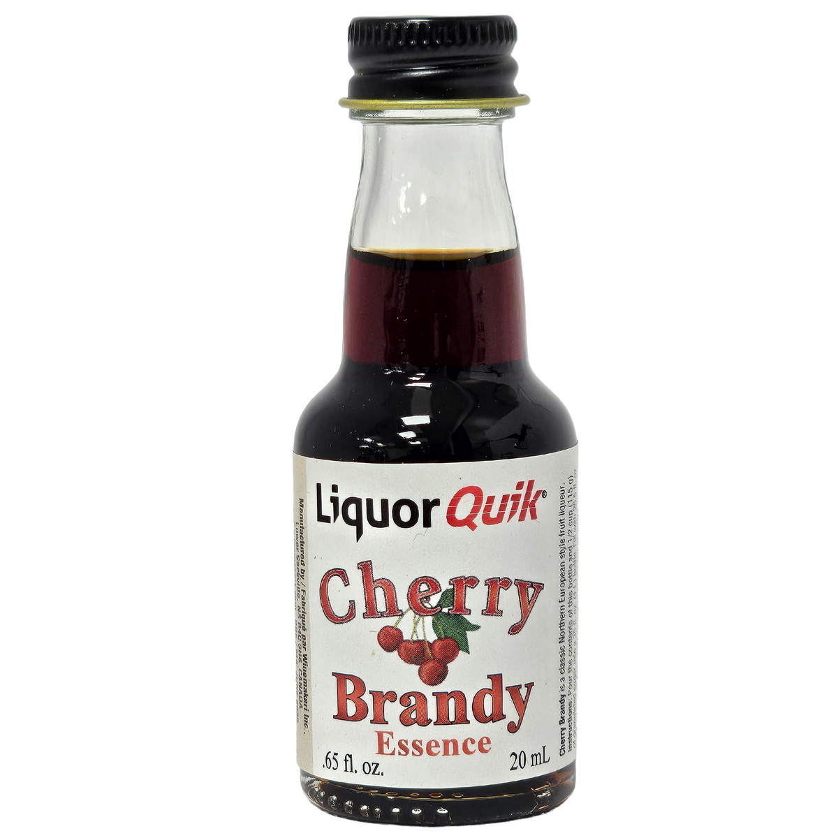 LiquorQuik Cherry Brandy essence 20 ml bottle with cherry artwork and black cap