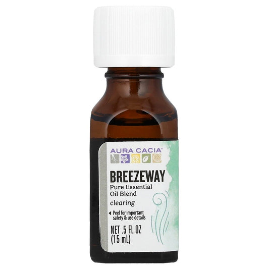 Aura Cacia Breezeway Essential Oil Blend 0.5 fl oz, labeled bottle.
