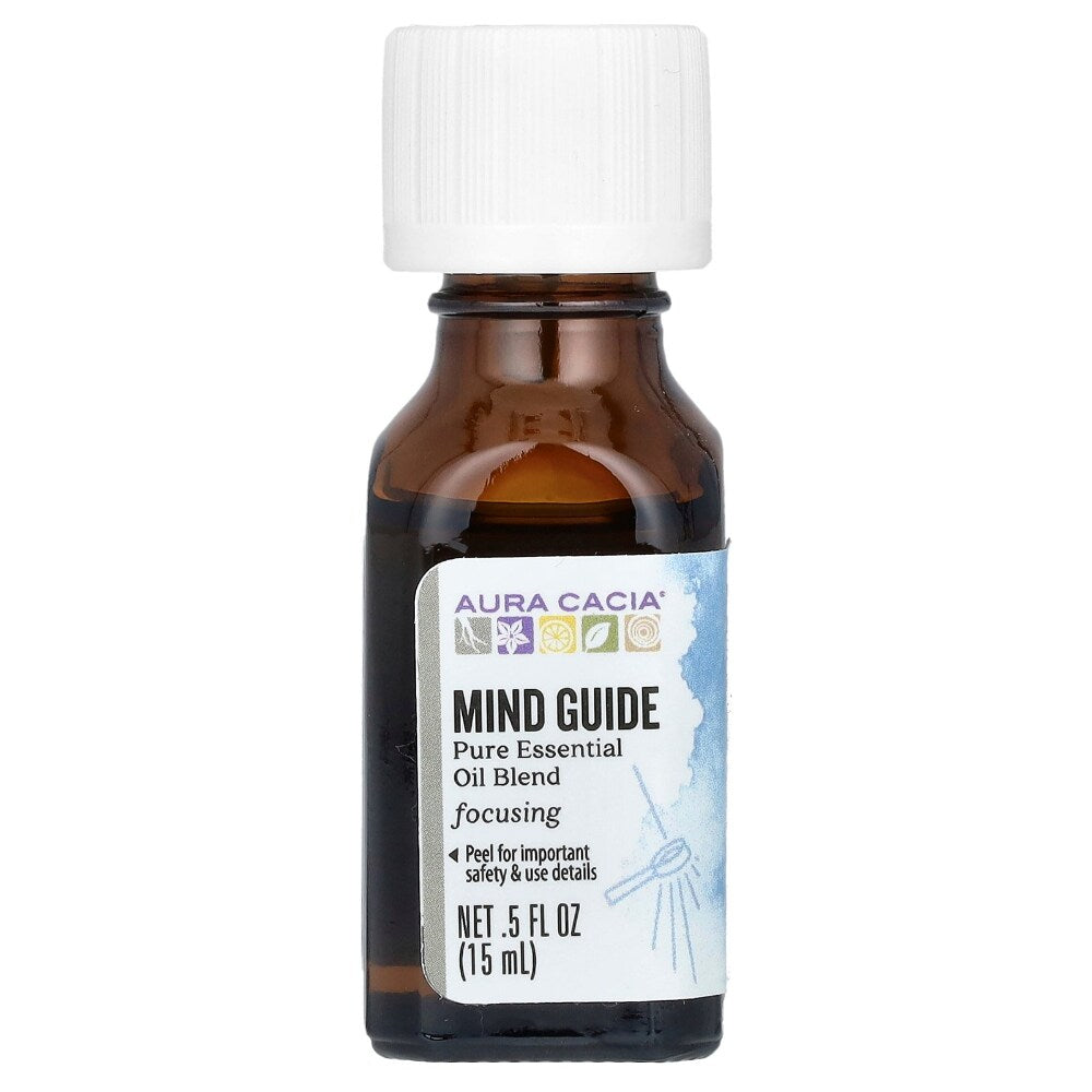 Aura Cacia Mind Guide Essential Oil Blend 0.5 fl oz, labeled bottle.