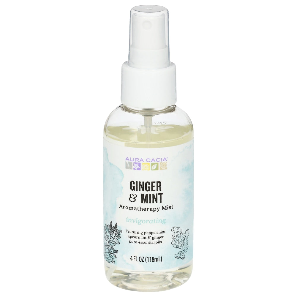 Aura Cacia Ginger & Mint Aromatherapy Mist 4 fl oz, labeled bottle.