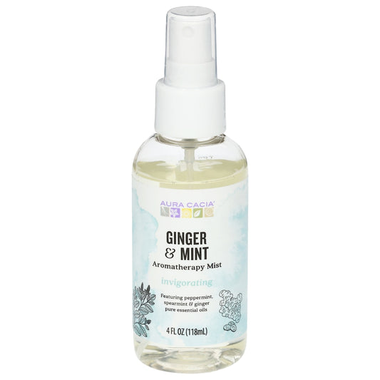 Aura Cacia Ginger & Mint Aromatherapy Mist 4 fl oz, labeled bottle.