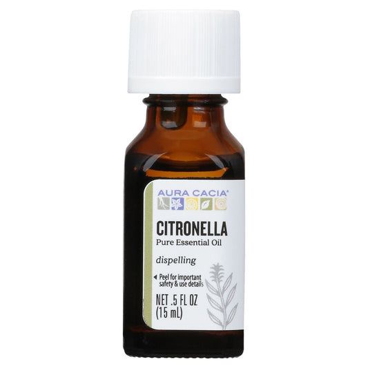 Aura Cacia Java Citronella Essential Oil 0.5 fl oz, labeled bottle.