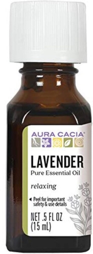 Aura Cacia Lavender Essential Oil 0.5 fl oz, labeled bottle.