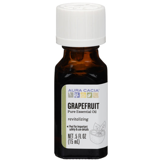 Aura Cacia Grapefruit Essential Oil 0.5 fl oz, labeled bottle.