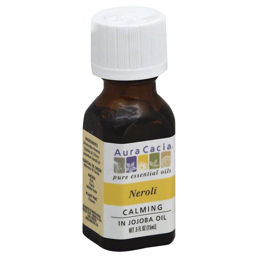 Aura Cacia Neroli in jojoba oil 0.5 fl oz, labeled bottle.