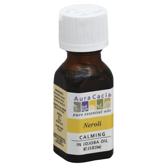 Aura Cacia Neroli in jojoba oil 0.5 fl oz, labeled bottle.