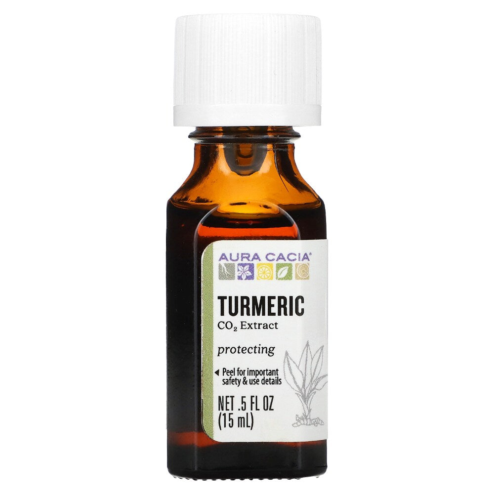 Aura Cacia Turmeric Extract 0.5 fl oz, labeled bottle.