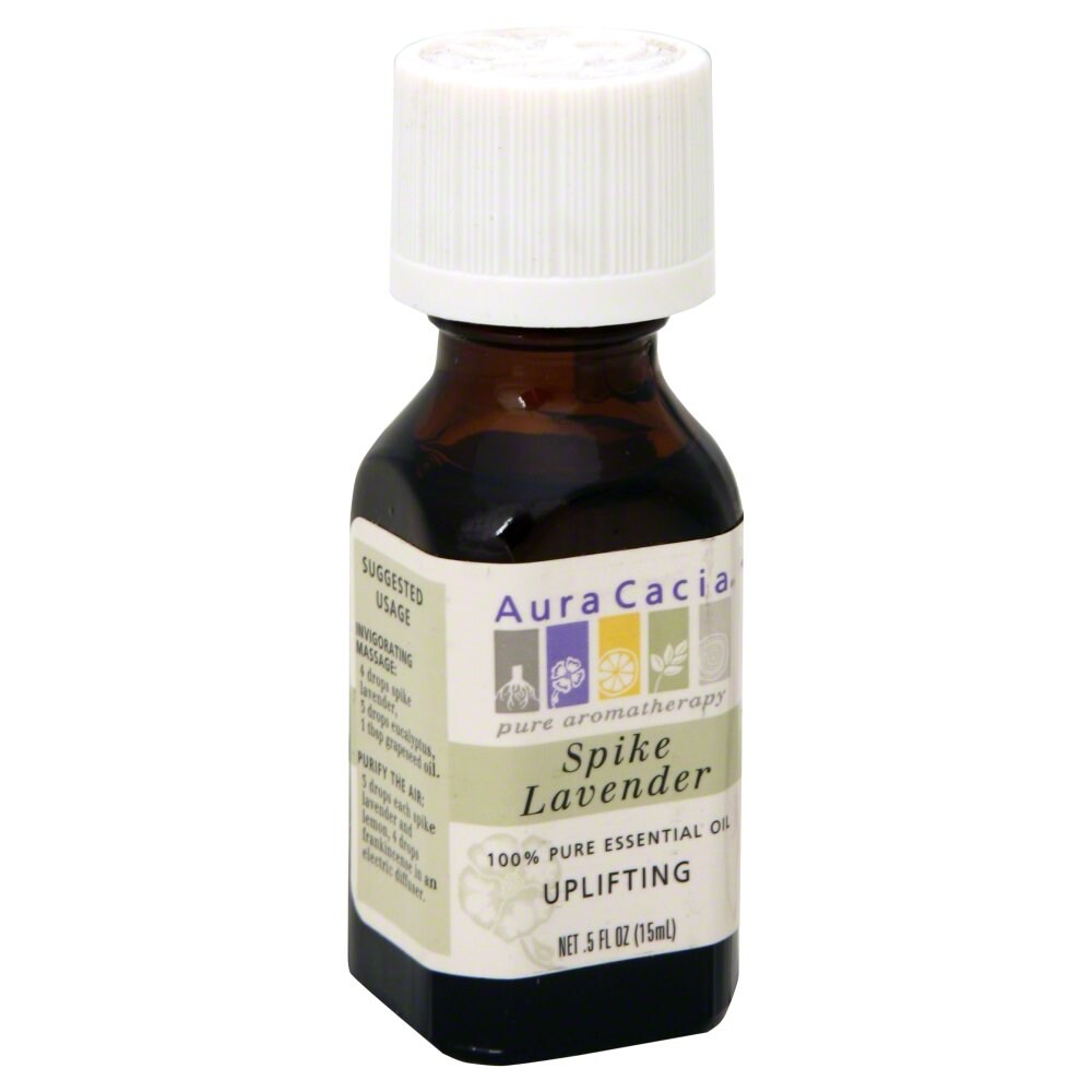 Aura Cacia Spike Lavender Essential Oil 0.5 fl oz, labeled bottle.