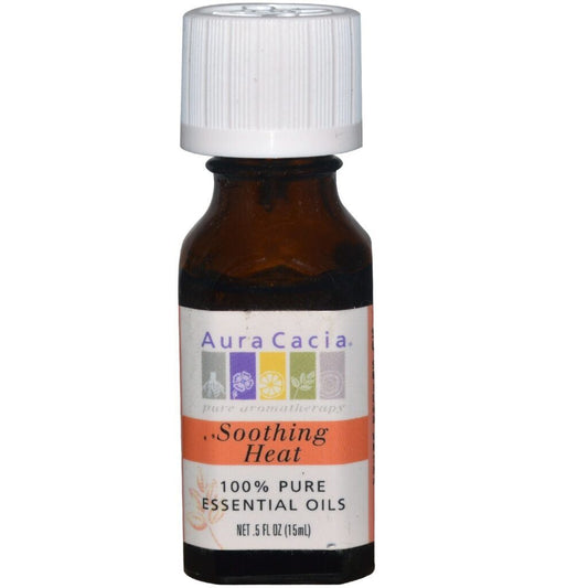 Soothing Heat Essential Oil Blend 0.5 oz, labeled bottle.