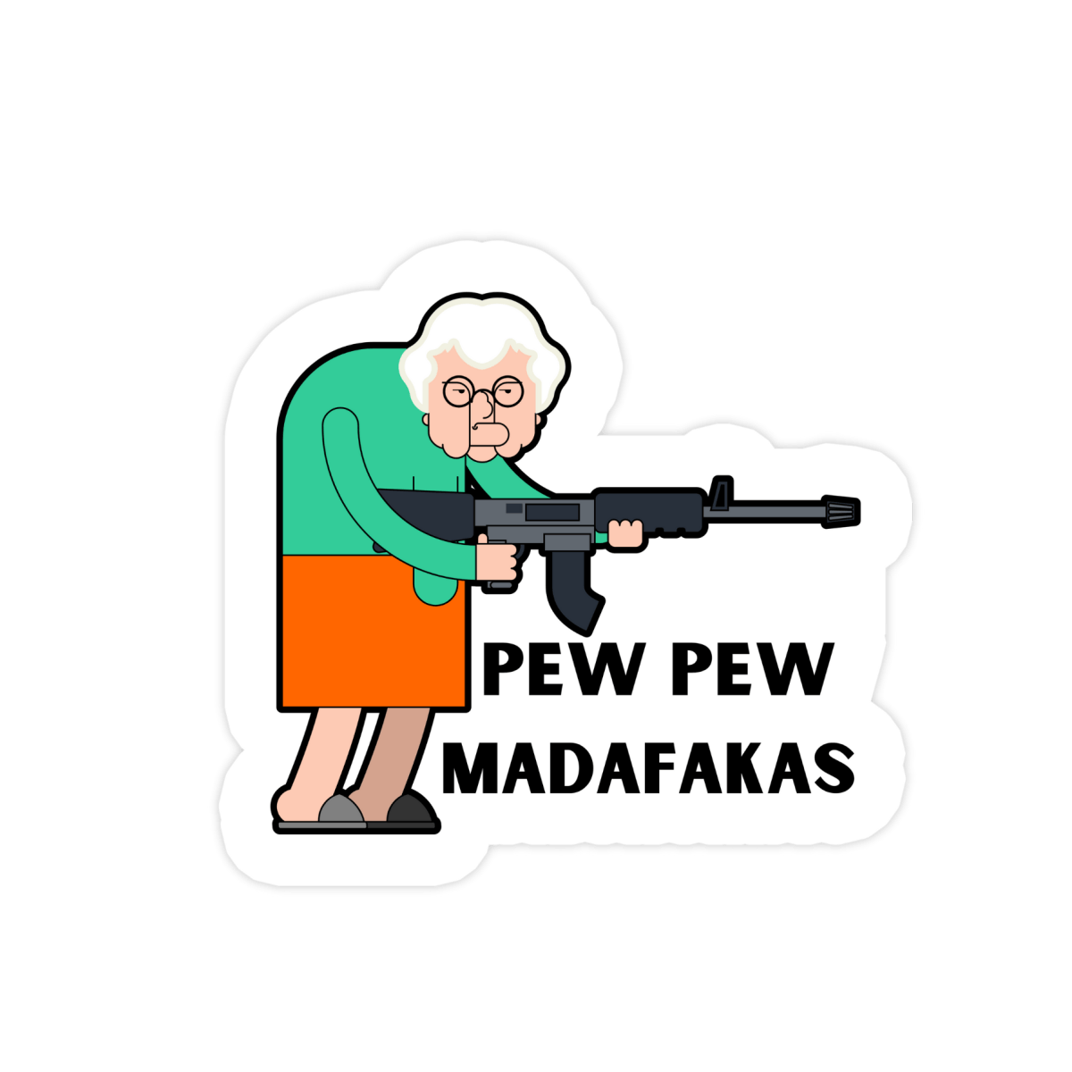 Pew Pew Madafakas Thug Granny Sticker, Waterproof Vinyl