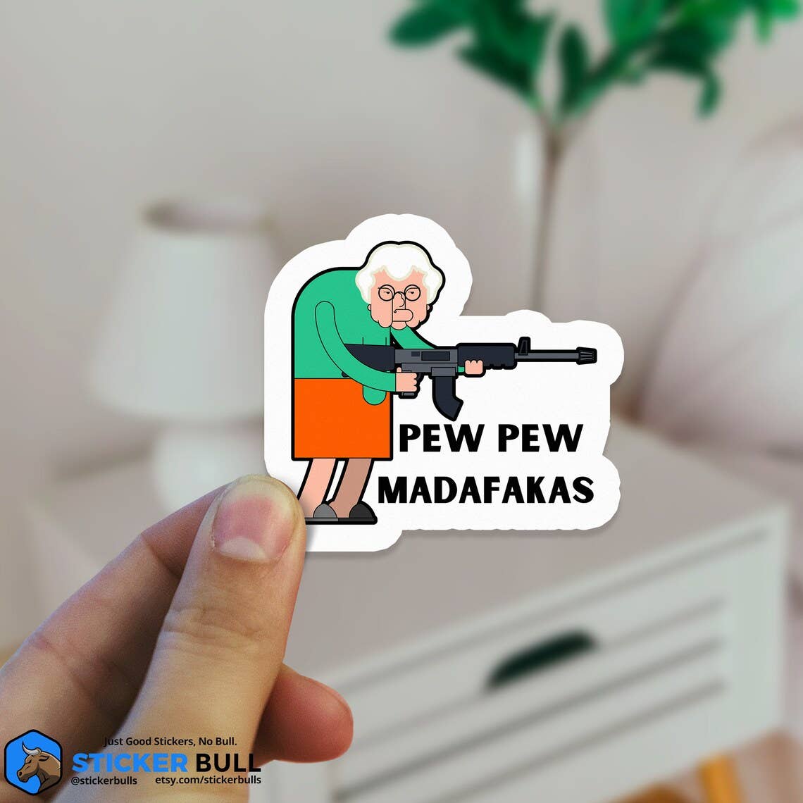 Pew Pew Madafakas Thug Granny Sticker, Waterproof Vinyl