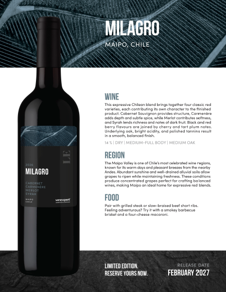 Winexpert LE26 Milagro feature sheet