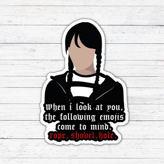 Rope, Shovel, Hole Wednesday Addams Vinyl Sticker