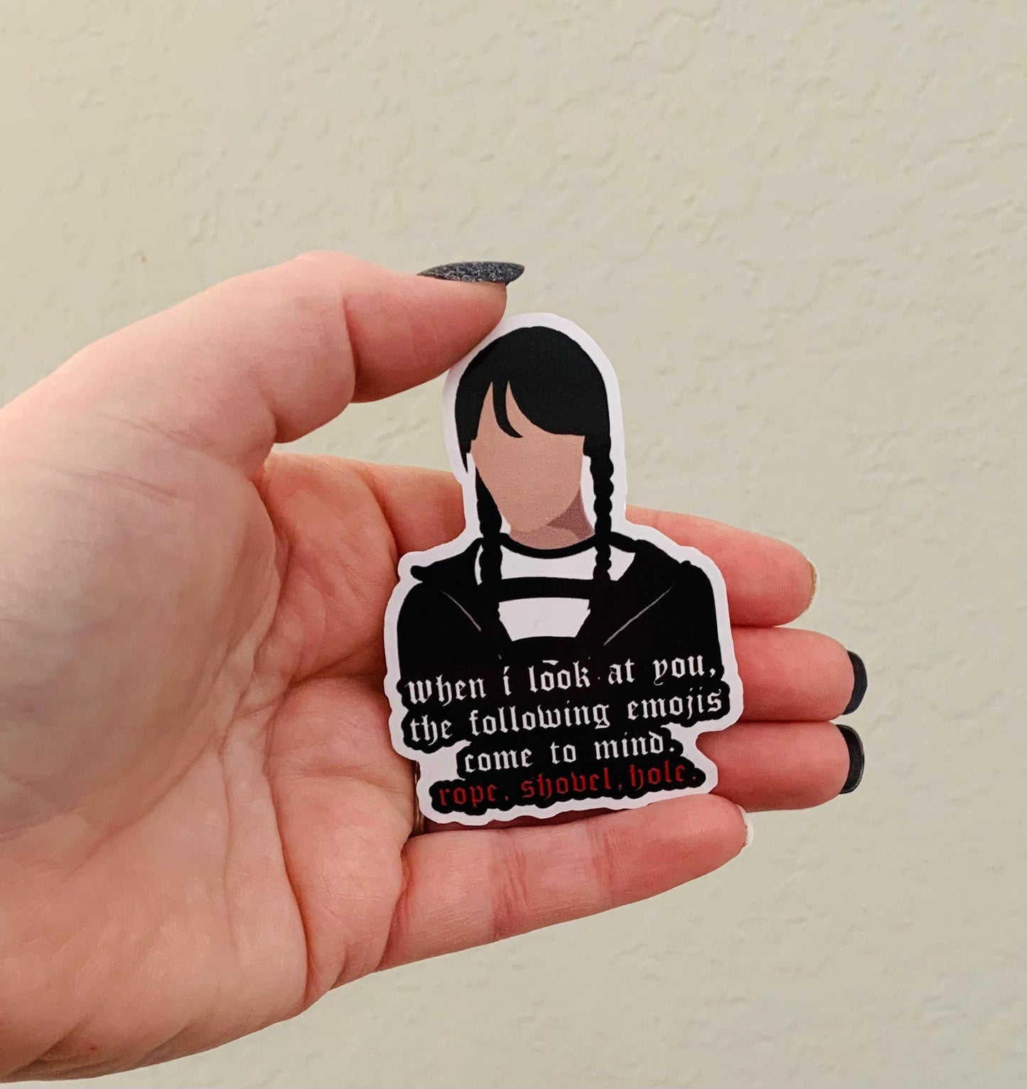 Rope, Shovel, Hole Wednesday Addams Vinyl Sticker
