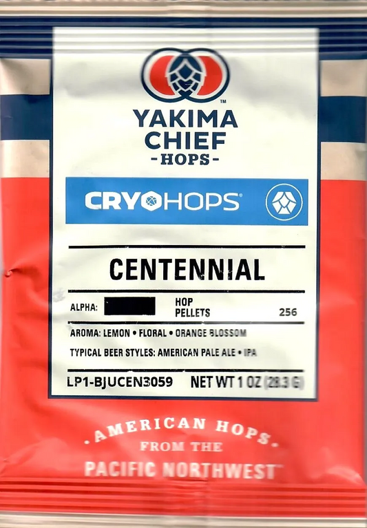 Yakima Chief Hops Centennial Cryo Hops pellets package, 1 oz (28.3 g)