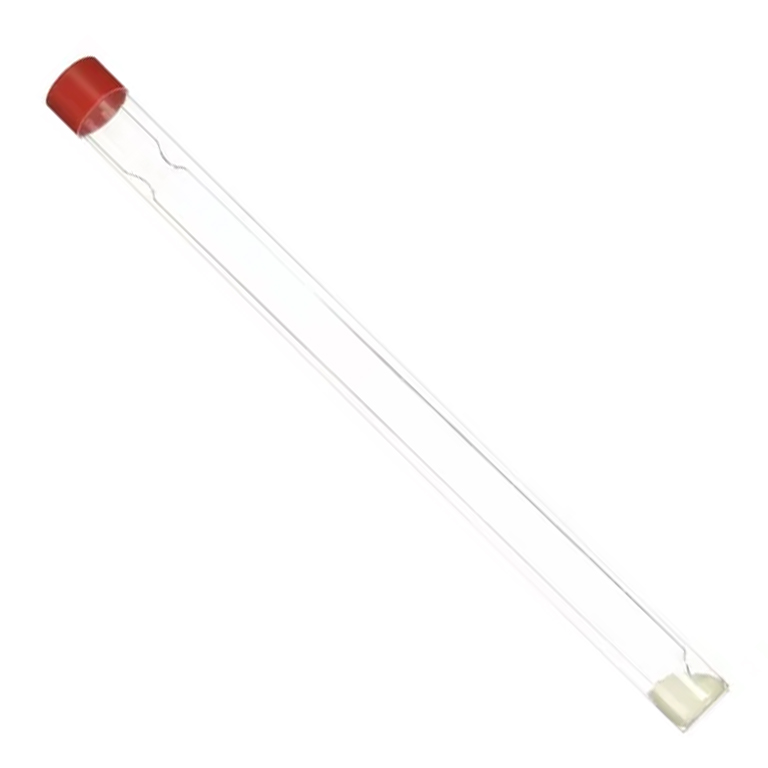 Clear glass wine thief with red top and narrow sampling tip