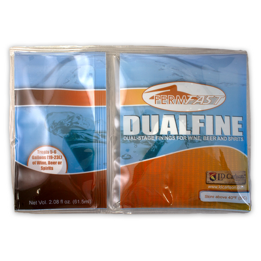Fermfast DualFine two-part clearing aid in blue and orange packaging