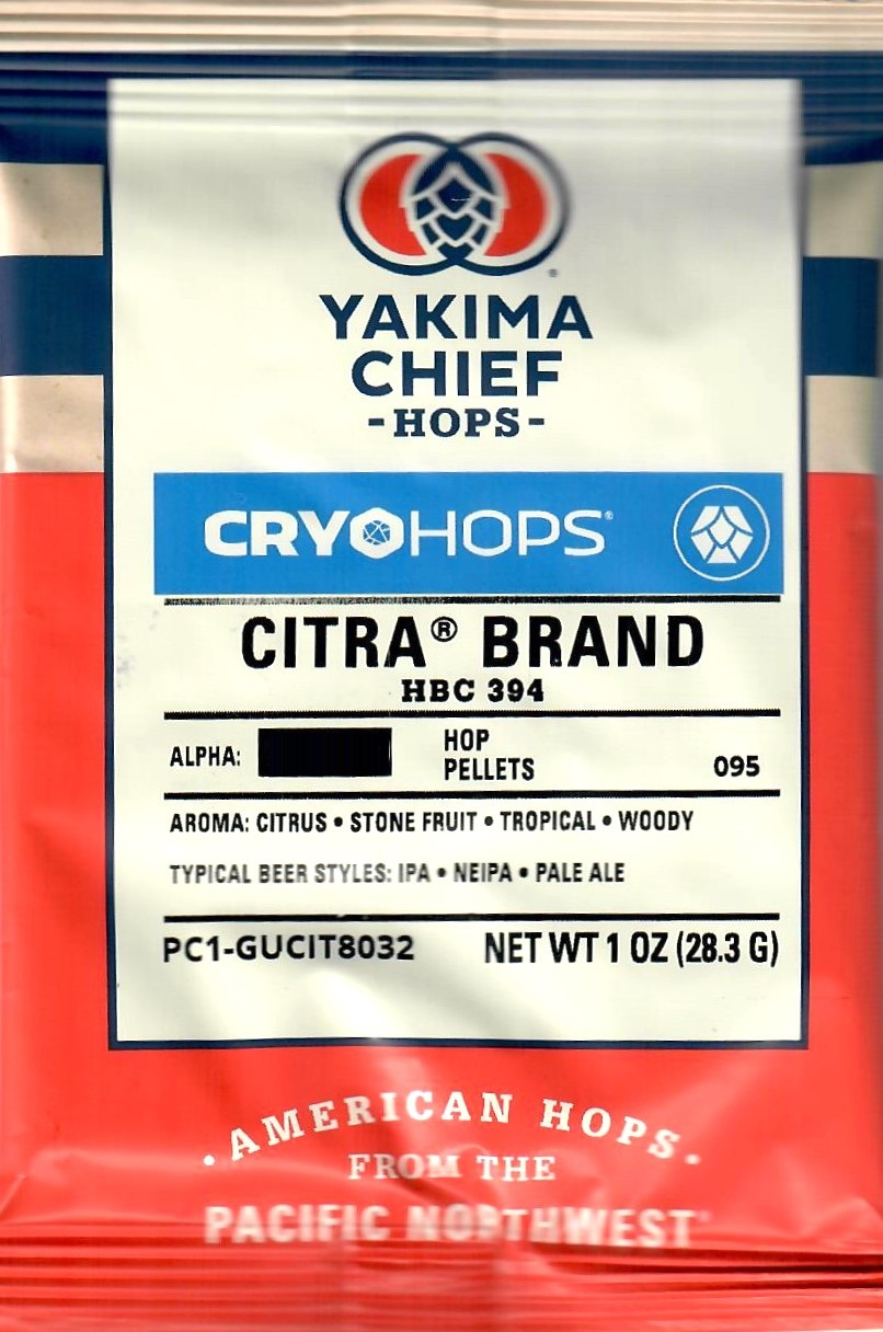 Yakima Chief Hops Citra Cryo Hops pellets package, 1 oz (28.3 g)