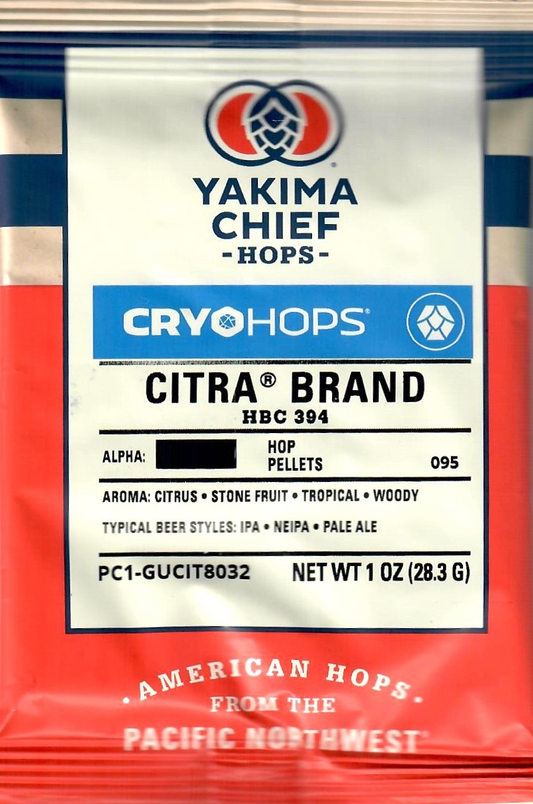 Yakima Chief Hops Citra Cryo Hops pellets package, 1 oz (28.3 g)